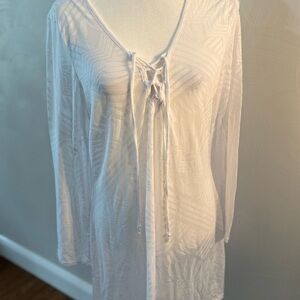 White -LaceUp V-Neck Semi-Sheer Swim cover up size medium